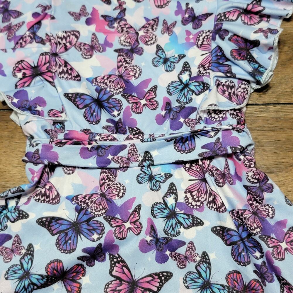 Girl's Purple Dress w/ All Over Butterflies - 7Y - Picture 6 of 10